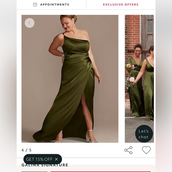 David’sBridal. Martini Olive. one shoulder dress. Size 2. No alt. - Picture 3 of 5